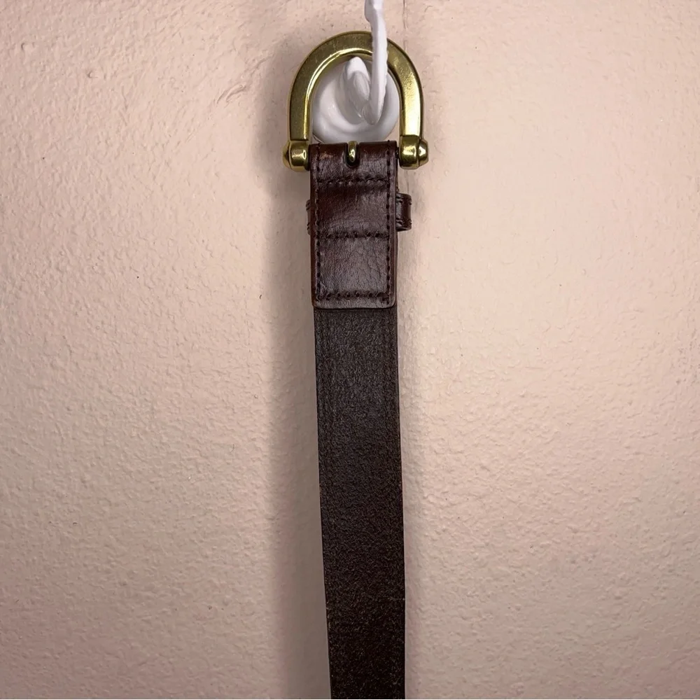 Y2K Vintage Fossil Medium Mens Brown Leather Belt Brass Buckle Classic
